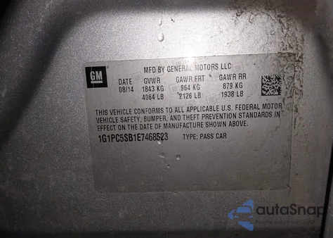 2014 Chevrolet Cruze 1Lt Auto from USA, damaged, VIN 1G1PC5SB1E7468523